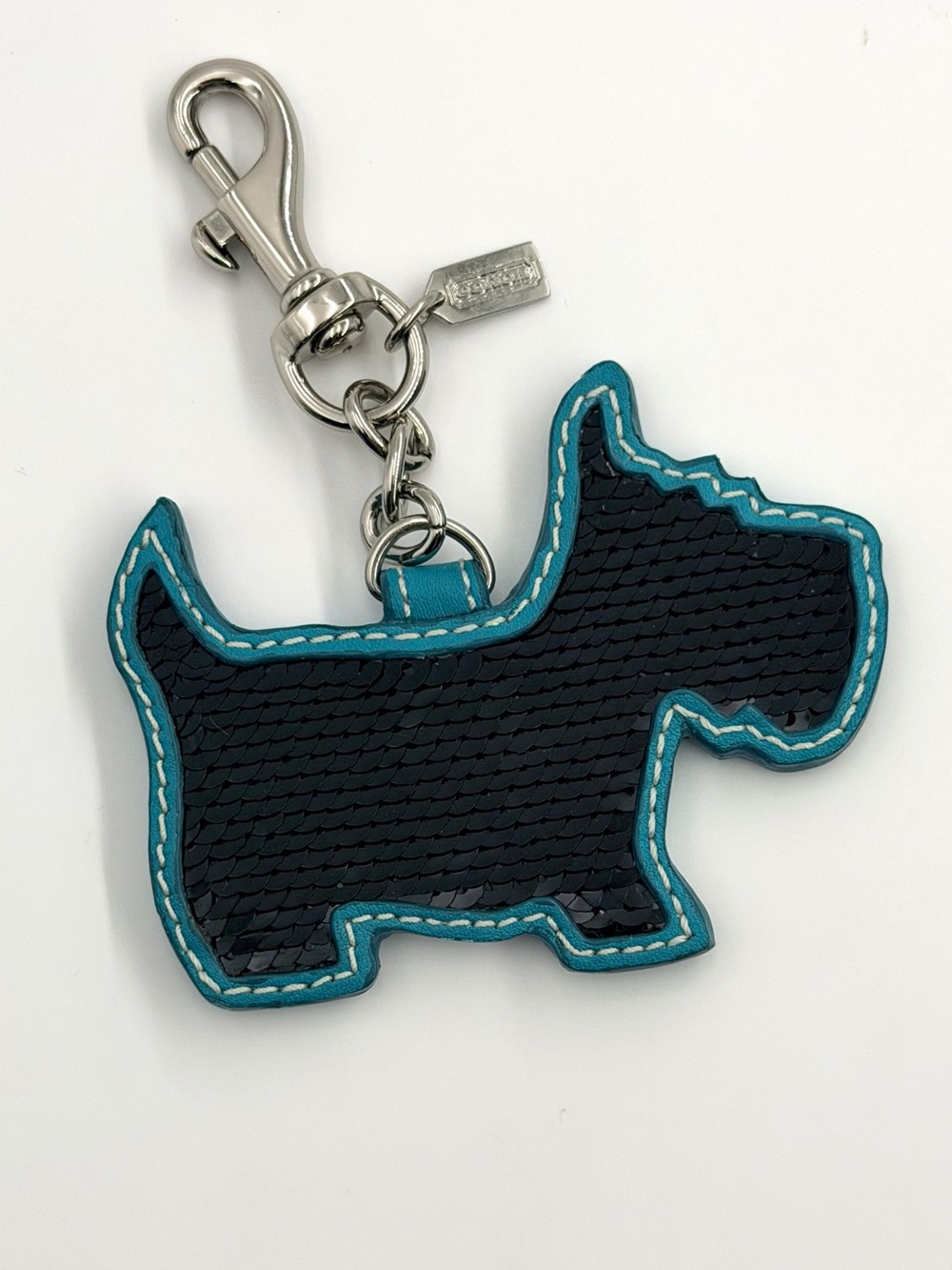NWOT Coach Black Sequin Scottie Dog Keychain Bag Charm w/Dust Bag